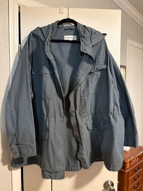 Ava & Viv Slate Blue Hooded Utility Field Jacket